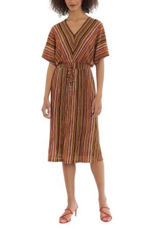Maggy London Sahara Striped Short Dolman Sleeve Midi Dress