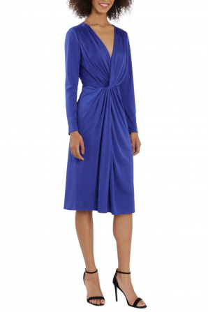 Maggy London Blue Front Twist Long Sleeve Midi Dress