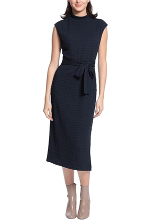 Maggy London Cap Sleeve Mock Neck Belted Dress
