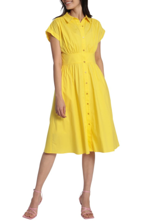 Maggy London Collared Button Down Midi A- Line Dress