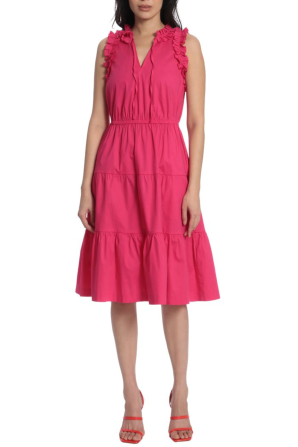 Maggy London Neck Tie Ruffle Tiered A-Line Dress