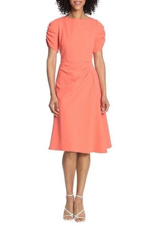 Maggy London Short Puff Sleeve Pleated A-Line Dress