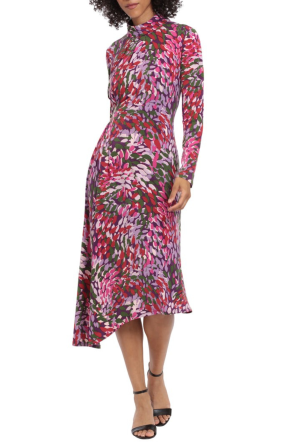 Maggy London Printed Side Gather Midi A-Line Dress