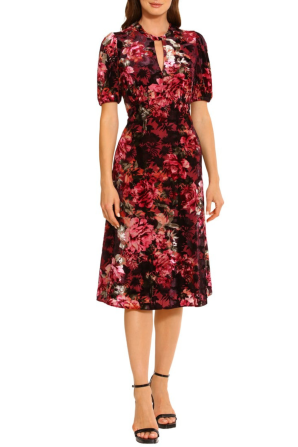 Maggy London Short-Sleeve Floral Keyhole Dress