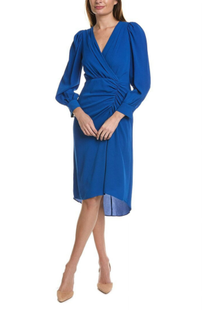 Maggy London Pleated Ruched Long Sleeve Dress
