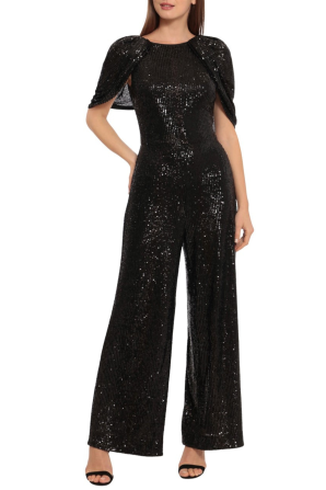 Maggy London Cape Sleeve Sequined Jumpsuit