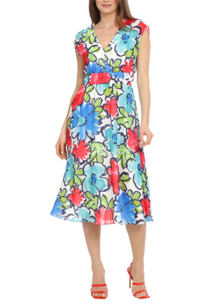 Maggy London Short Sleeve A-line Floral Dress