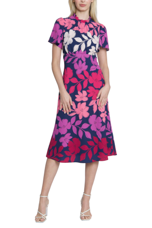 Maggy London Short Sleeve A-Line Floral Dress