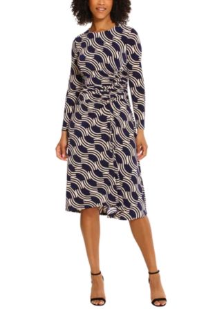 Maggy London Abstract Print Ruched Waist Dress