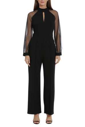 Maggy London Sheer Long Sleeve Wide Leg Jumpsuit