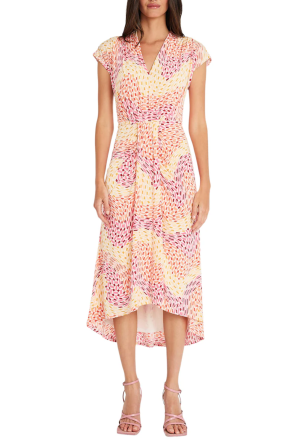 Maggy London Cap Sleeve Geo Print Midi Dress