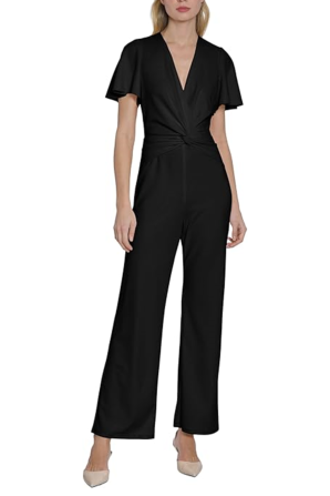 Maggy London Short Sleeve V-Neck Wide Leg Jumpsuit