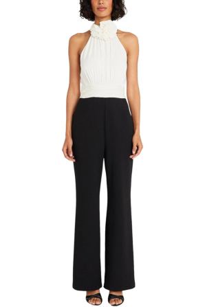 Maggy London Contrast Rosette Neck Halter Jumpsuit