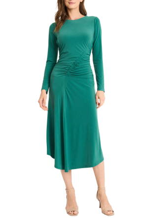 Maggy London Long Sleeve Ruching Detail Midi Dress