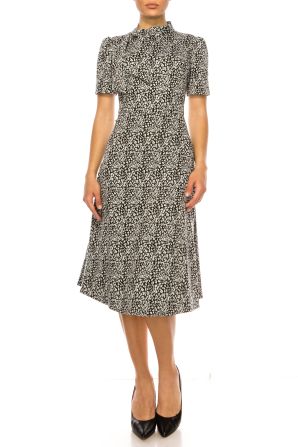 Maggy London Tie Neck Fit and Flare Print Dress