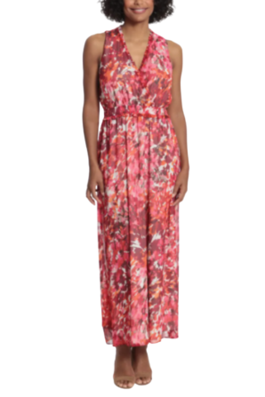 Maggy London Sleeveless Abstract Floral Maxi Dress