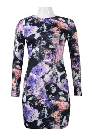 Maia Crew Neck Long Sleeve Zipper Back Floral Print Scuba Dress