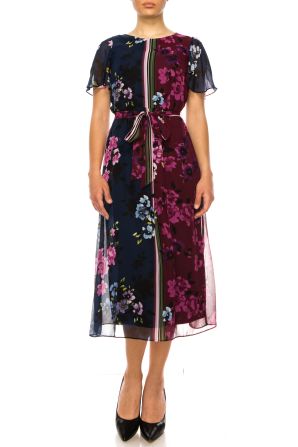 Maison Tara Dual Colored Short Sleeve Midi Dress