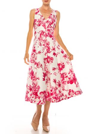Maison Tara Ivory Primrose Floral Sleeveless A-Line Midi Dress