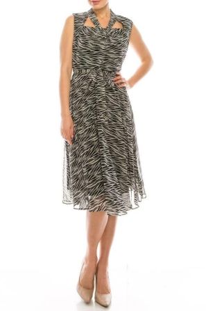 Maison Tara Ivory Black Zebra Print Sleeveless Dress