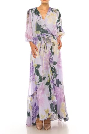 Maison Tara Floral Maxi 3/4 Sleeve High Low Dress