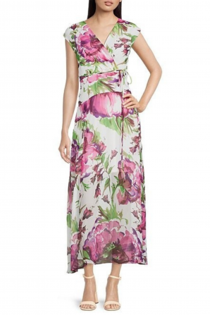 Maison Tara Ivory Pink Floral Sleeveless Maxi Dress