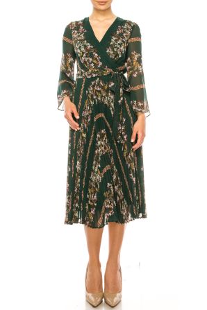 Maison Tara Floral Faux-Wrap Long Sleeve Dress