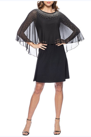 Marina Embellished Sheer Capelet Sleeve Dress