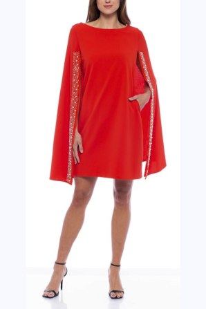 Marina Cape Sleeve Embellished Sheath Dress