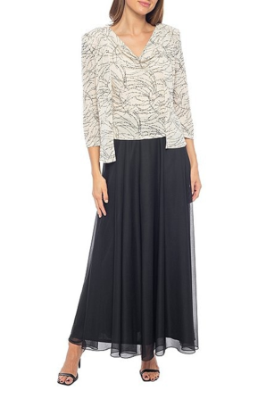 Marina Embellished Long Evening Jacket Dress