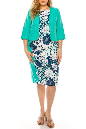 Maya Brooke 3/4 Sleeve Foral Print Jacket Dress Set (PLUS SIZE)