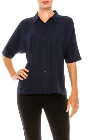 Milano Collared Short Sleeve Button Up Blouse