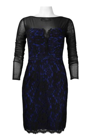 Illusion Long Sleeve Bateau Neckline Lace Overlay Dress