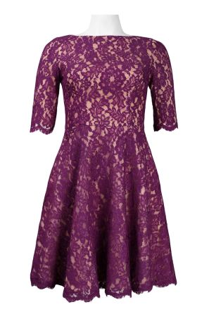 Half Sleeve Bateau Neckline Fit and Flare Lace Dress