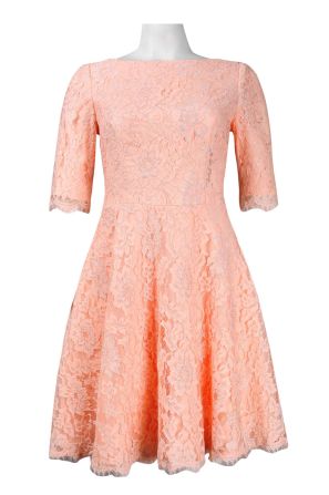 Half Sleeve Bateau Neckline Fit and Flare Lace Dress