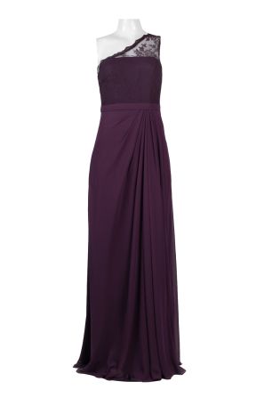 One Shoulder Illusion Embroidered Gathered Side Solid Chiffon Dress