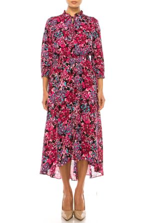 Nanette Lepore Floral High-Low Long Sleeve Dress