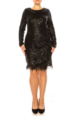Nicole Miller Sequined Ostrich Feather Trim Dress