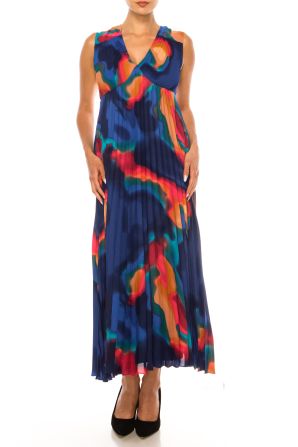Nicole Miller Pleated Abstract Sleeveless Dress