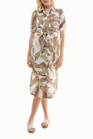 Nicole Miller Printed Belted Midi Shirt Dress