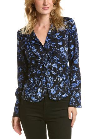 Nicole Miller Floral Long Sleeve Twisted-Knot Top