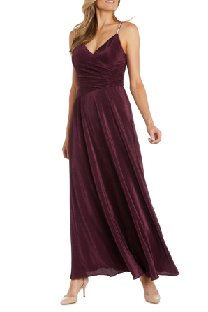Nightway Embellished Strap Pleated Evening Dress