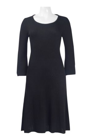Nina Leonard Scoop Neck Long Sleeve Solid Crochet Dress
