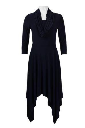 Nina Leonard 3/4 Sleeve High low Flutter Hem Solid Jersey Dress