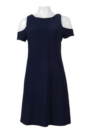 Nine West Boat Neck Cutout Shoulder Solid Jersey Dress