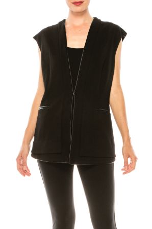 Nygard Black Two Pocket Vest with Pleather Piping Detail