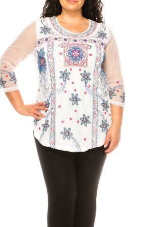 NYGARD 3/4 Sleeve Embroidery Top (PLUS SIZE)
