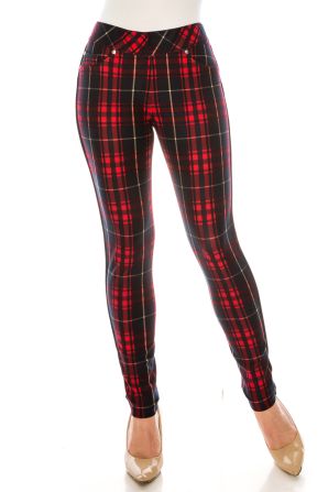 Nygard Navy Red Plaid Ankle Legging