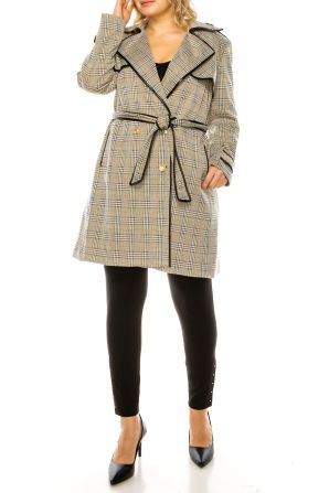 Nygard Gold Glen Houndstooth Double Breasted Trench Coat