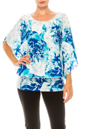 Nygard Blue White Floral Capelet Top